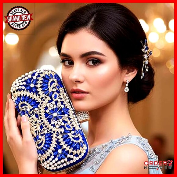 Rhinestone Evening Clutch with Chain Strap, 7.15x4.5 Inches, Wedding Prom - Picture 2 of 7